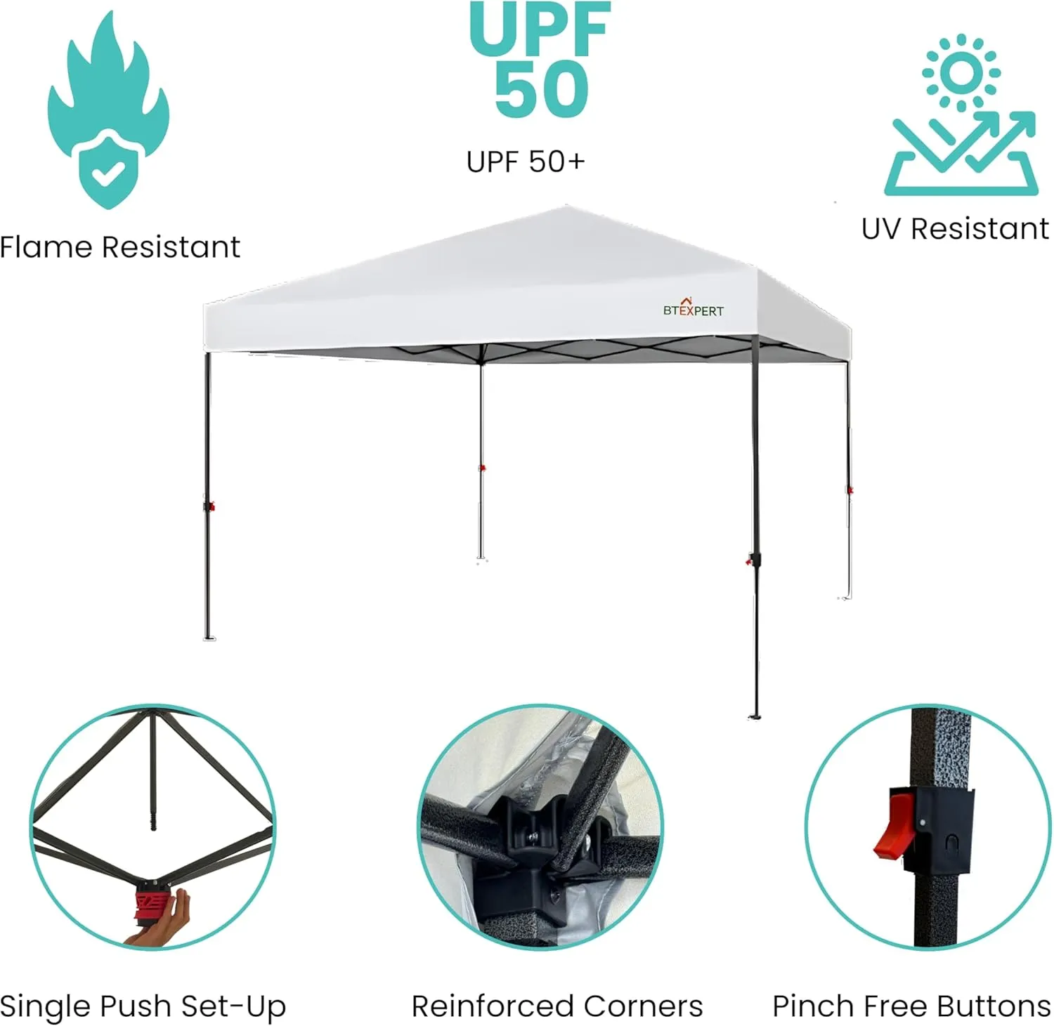 BTExpert 10x10 Set of 2, One Push Instant Canopy Pop Up Tent Easy 1-Touch Portable Folding Shelter Outdoor Gazebo Shade w/Adjustable Height Carrying Wheeled Bag Party Event Picnic Easy Setup