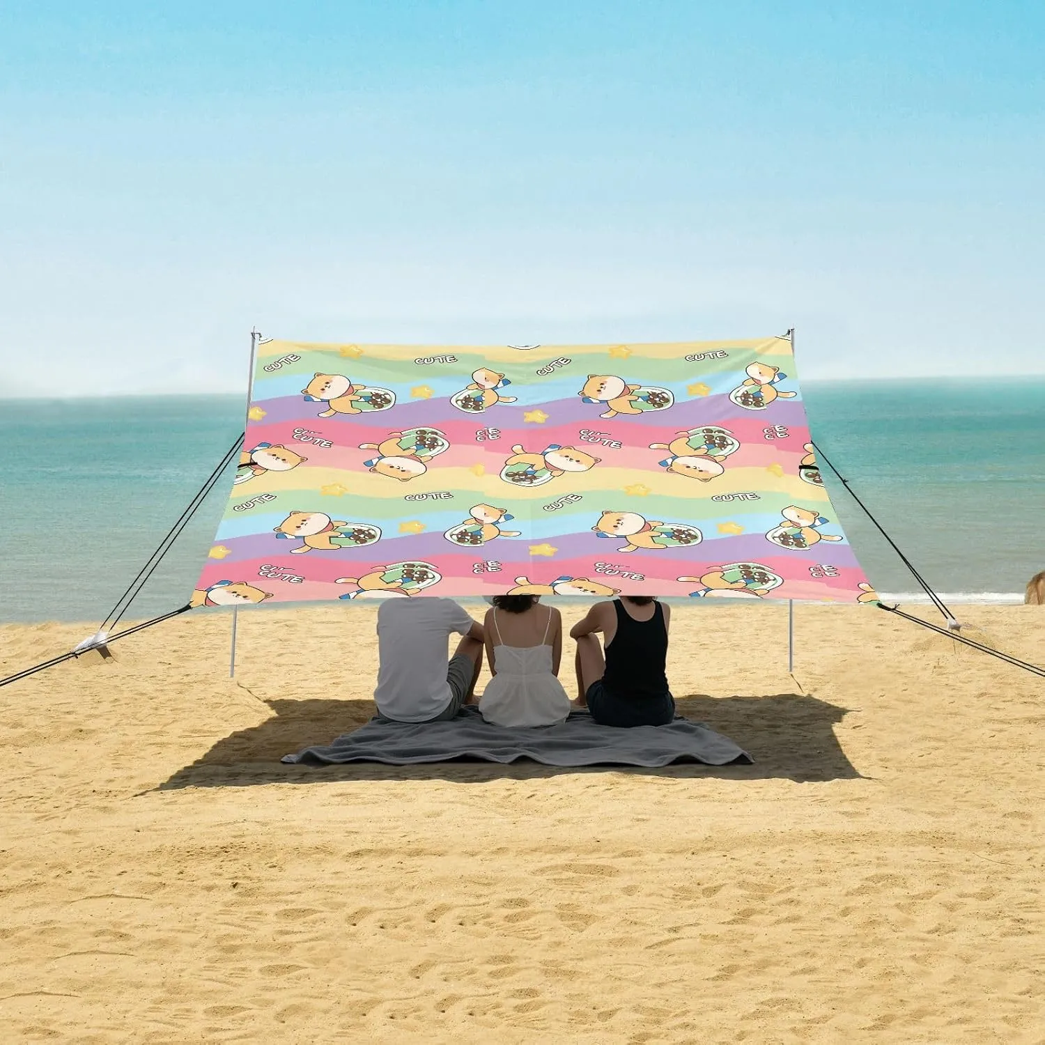 Bubble Milk Tea Cup Dog Beach Canopy Tent Anti-UV & Wind Resistant, Camping Sun Shelter Easy Setup Portable,Outdoor Shade Tents with Sandbags,Sand Shovels,Ground Pegs & Stability Poles