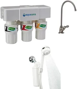 Bundle of Aquasana 3-Stage Under Sink Water Filter System Brushed Nickel AQ-5300.55   AQ-4105 Showerhead Filter System with Handheld Wand