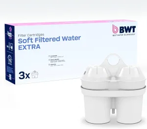 BWT Filter Cartridges Soft Filtered Water Extra | Extra Limescale Protection for Very Hard Water | Fits BWT and other Table Water Filter Jugs | 3 Pack