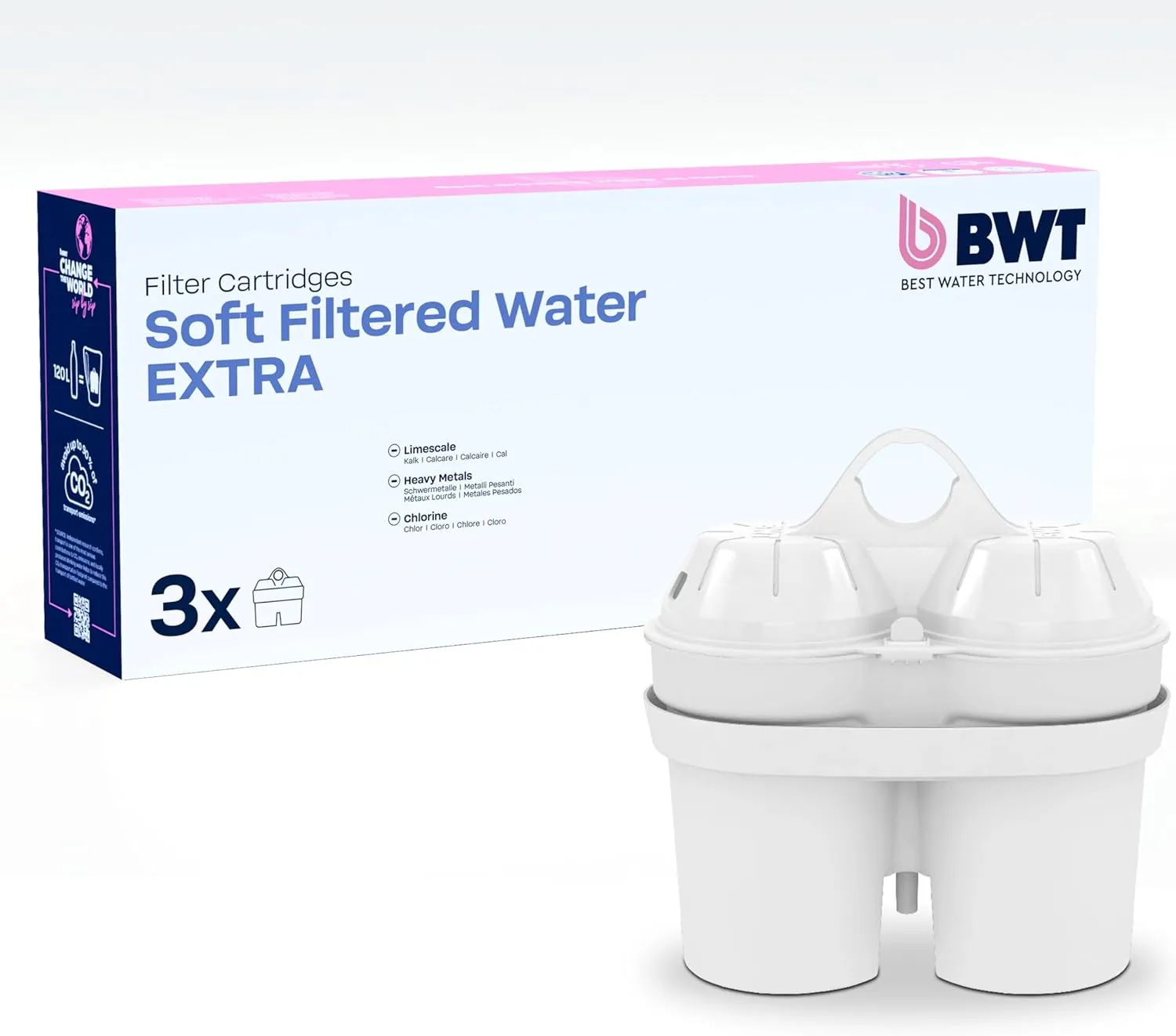 BWT Filter Cartridges Soft Filtered Water Extra | Extra Limescale Protection for Very Hard Water | Fits BWT and other Table Water Filter Jugs | 3 Pack