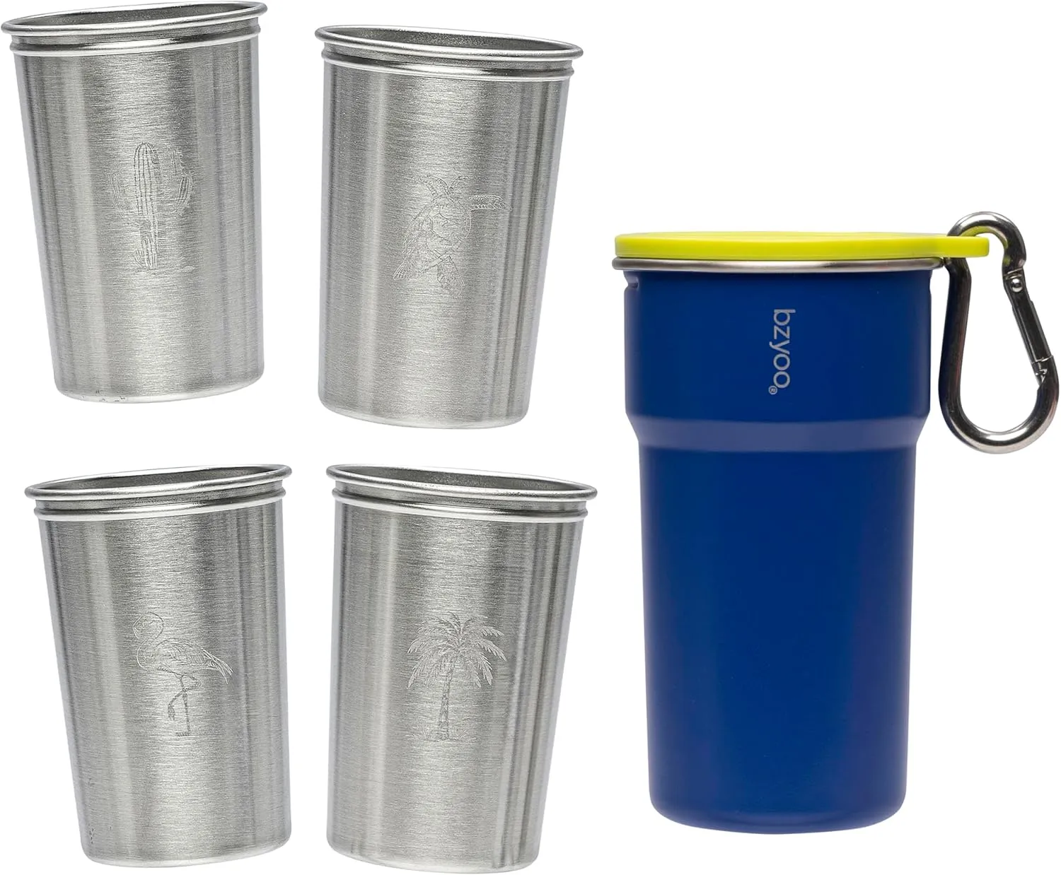 bzyoo Nesting Stainless Steel Camping Cup Set with Hook – 5-in-1 Stackable Durable 9oz Campstack Cup Set for Hiking, Backpacking & Outdoor Adventures (Blue)