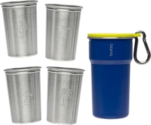bzyoo Nesting Stainless Steel Camping Cup Set with Hook – 5-in-1 Stackable Durable 9oz Campstack Cup Set for Hiking, Backpacking & Outdoor Adventures (Blue)
