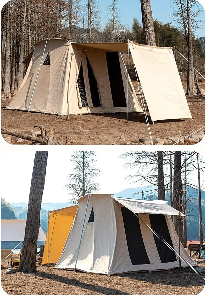 Cabin Tent for 5 to 8 Person Family Camping Tents with Carrying Bag Cotton Canvas Tent for Party Garden Patio Backyard (Beige 5~8 Person) (Beige 5~8 Person)