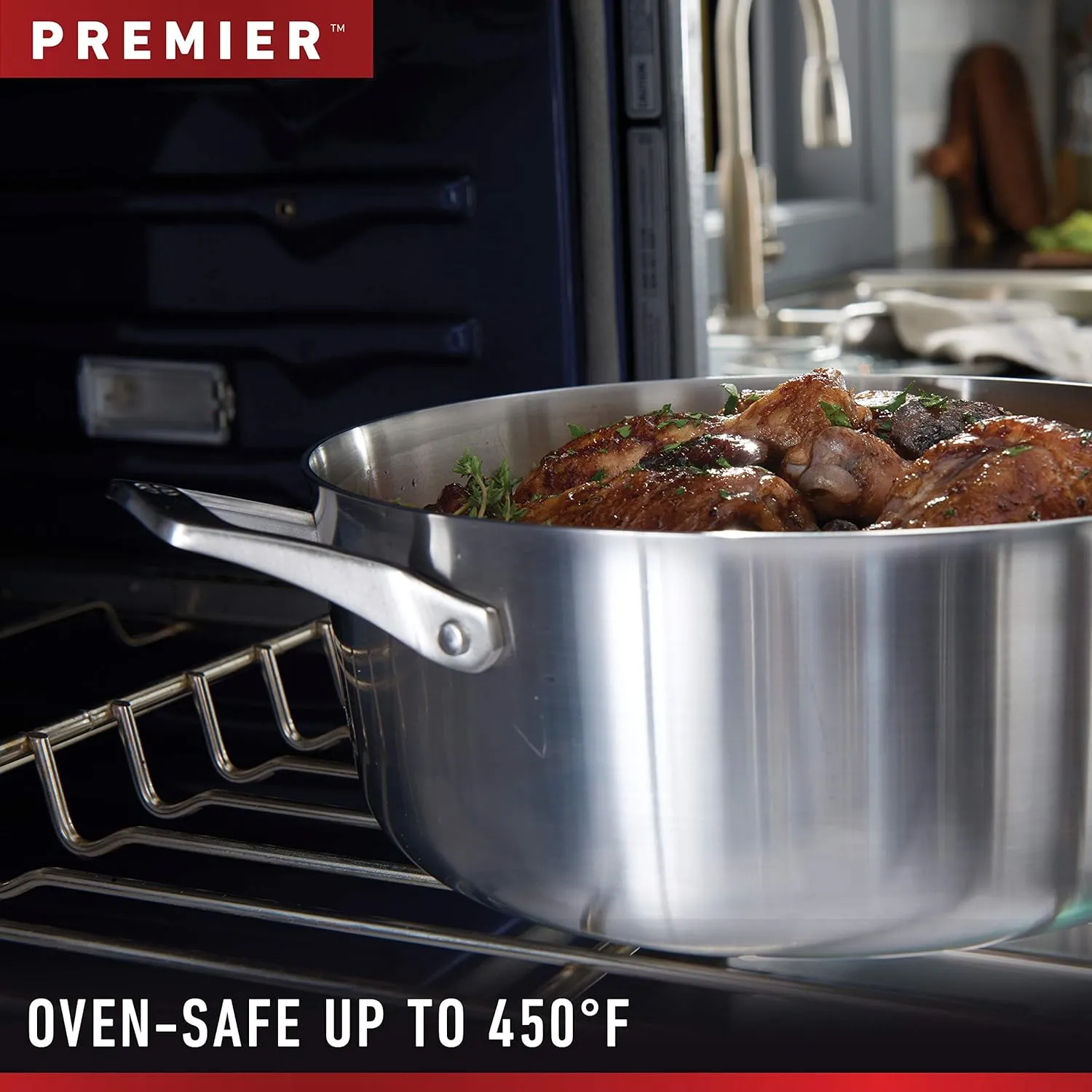 Calphalon Premier Stainless Steel 3.5-Quart Pour and Strain Sauce Pan with Cover