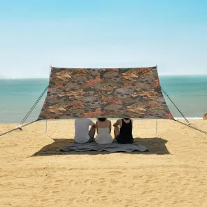 Camouflage Human Skull Forest Beach Canopy Tent Anti-UV & Wind Resistant, Camping Sun Shelter Easy Setup Portable,Outdoor Shade Tents with Sandbags,Sand Shovels,Ground Pegs & Stability Poles