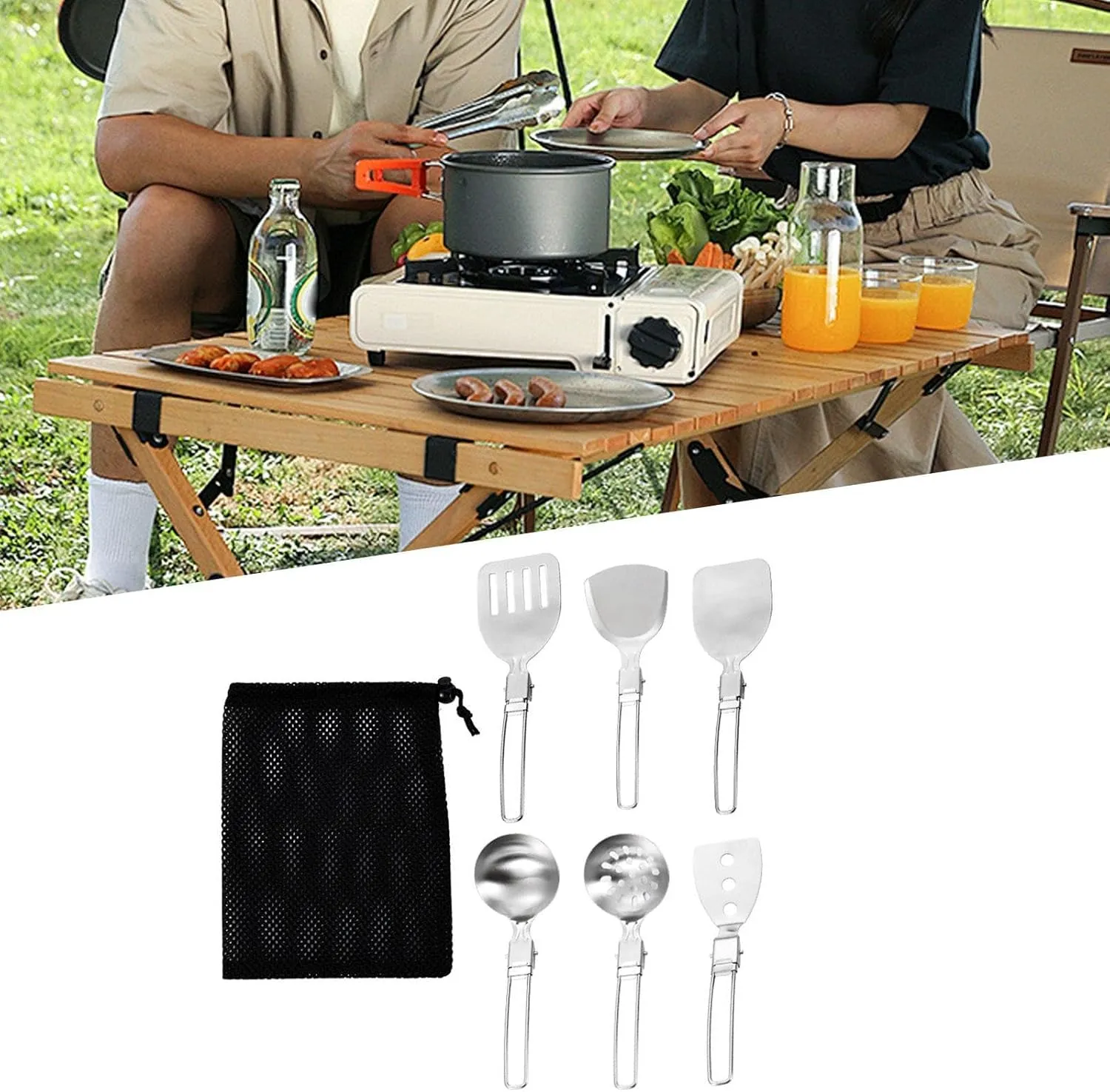 Camp Cooking Utensil Set Portable Camping Kitchen Utensil Set Cooking Organizer Grilling Cookware Kit for Camping RV Hiking