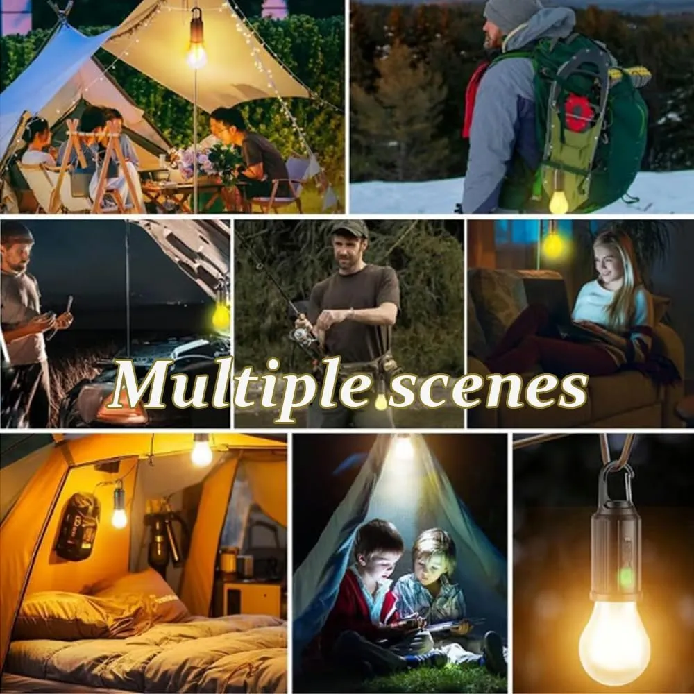 Camp Light Bulb, Solar Rechargeable Hooked Camping Light, 3 Lighting Modes Led Outdoor Emergency Light, Waterproof Tent Light with Hanging Hook, Suitable for Various Outdoor Scenes (Solar, 10)