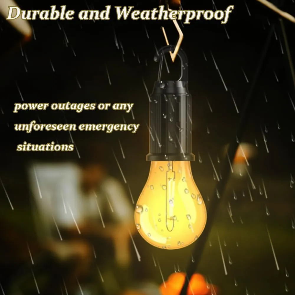 Camp Light Bulb, Solar Rechargeable Hooked Camping Light, 3 Lighting Modes Led Outdoor Emergency Light, Waterproof Tent Light with Hanging Hook, Suitable for Various Outdoor Scenes (Solar, 10)