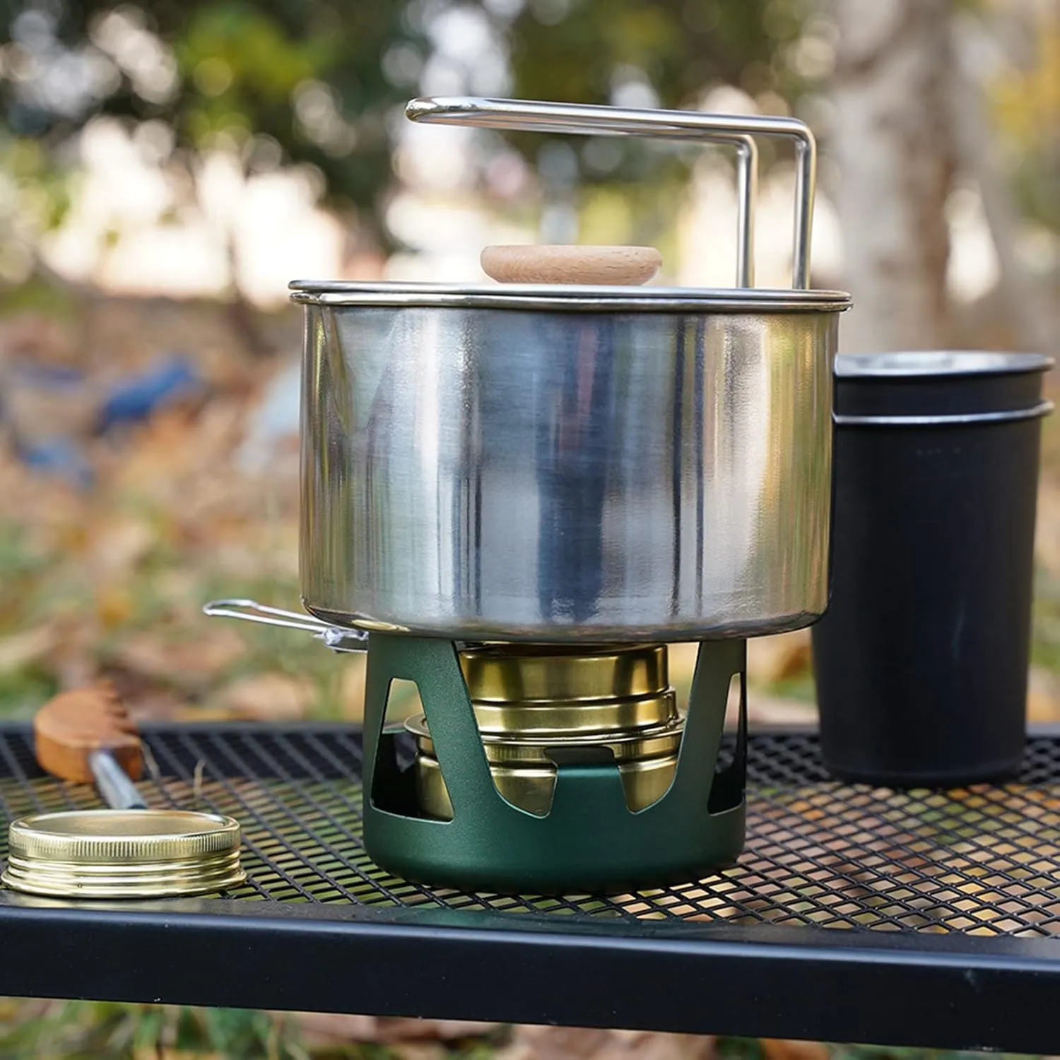 Camping Cookware, Foldable Handle Stainless Steel Pans Open Fire Cooking, and Multifunctional Bento Box Lunch Container, Compact for Kitchen Family Campfire Hiking RV