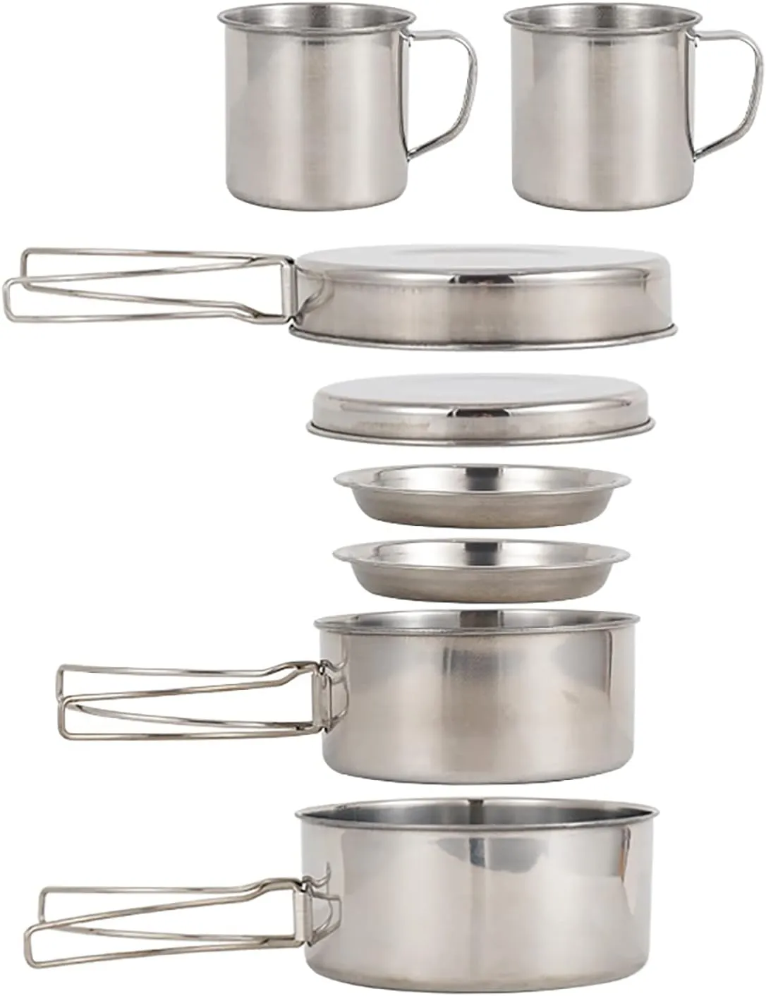 Camping Cookware Mess Kit 8PCS Stainless Steel Cooking Pot and Pan Set with Plates Cups for Outdoor Camping Hiking Backpacking