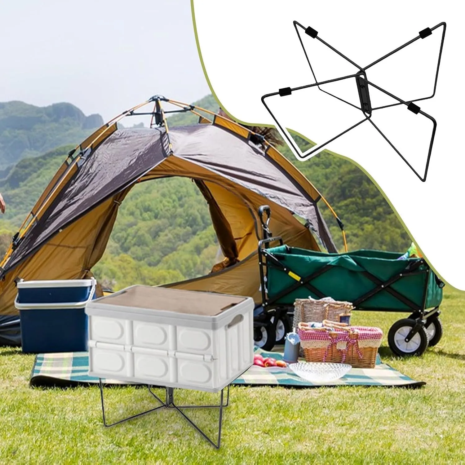 Camping Cooler Stand - Folding Stand, Stainless Steel Folding Bracket | Anti-Moisture Folding Frame Ice Box Holder, Outdoor Camping Bucket Stand Frame with Non-Slip Mat and Carry Bag for BBQ
