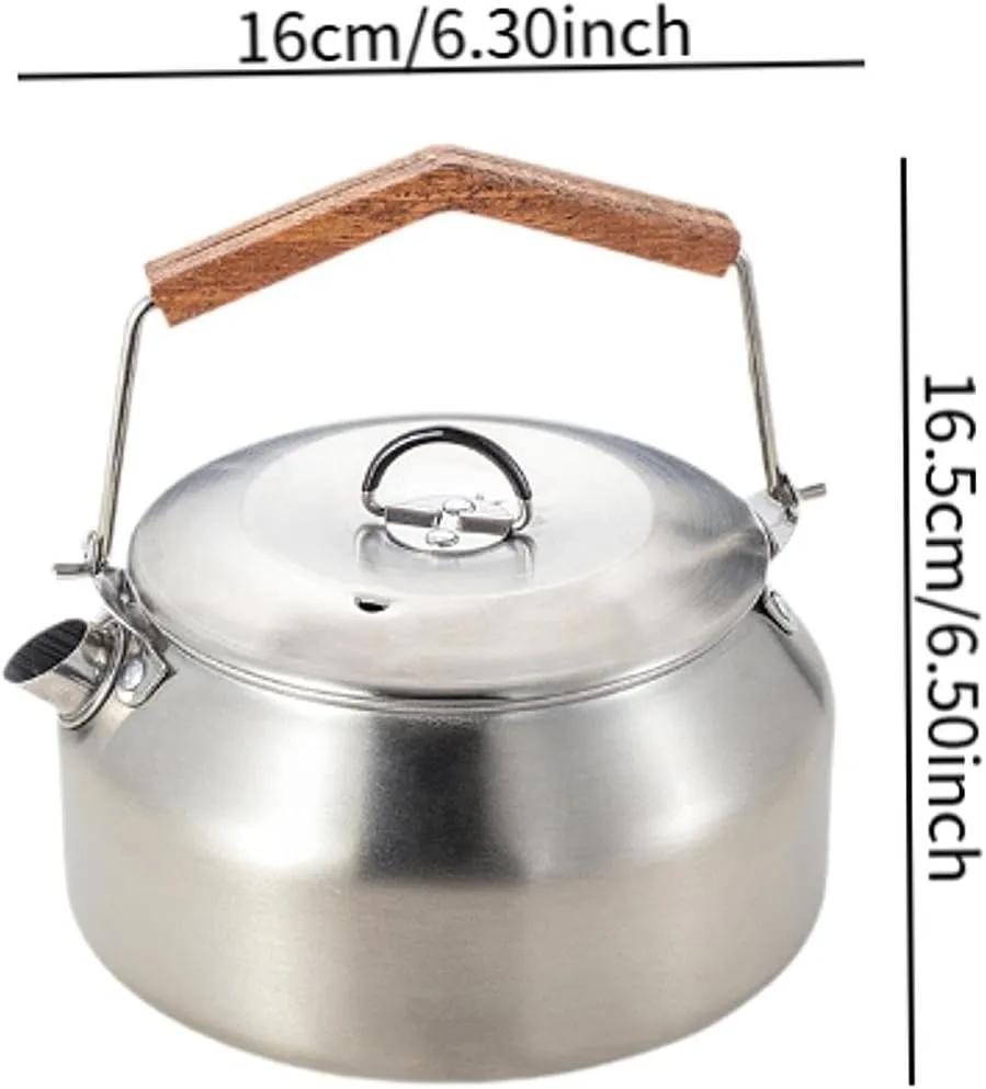 Camping Kettle Cookware with Lid Kitchen Utensils Water Coffee Pot Picnic Teapot for Boiling Water Outdoor Activities Fishing, Silver
