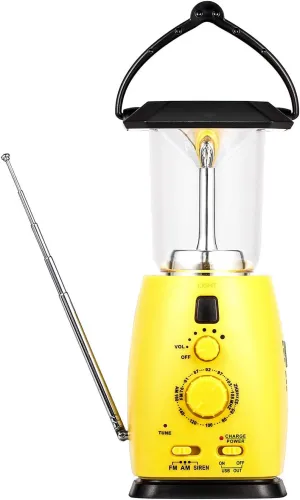 Camping Lantern Solar Rechargeable, Solar and Hand Crank Dynamo Multi-functional 4-way Powered AM/FM Radio 8 LED Flashlight with Emergency Cell Phone Charger, Support AA Battery for Hike Climbing