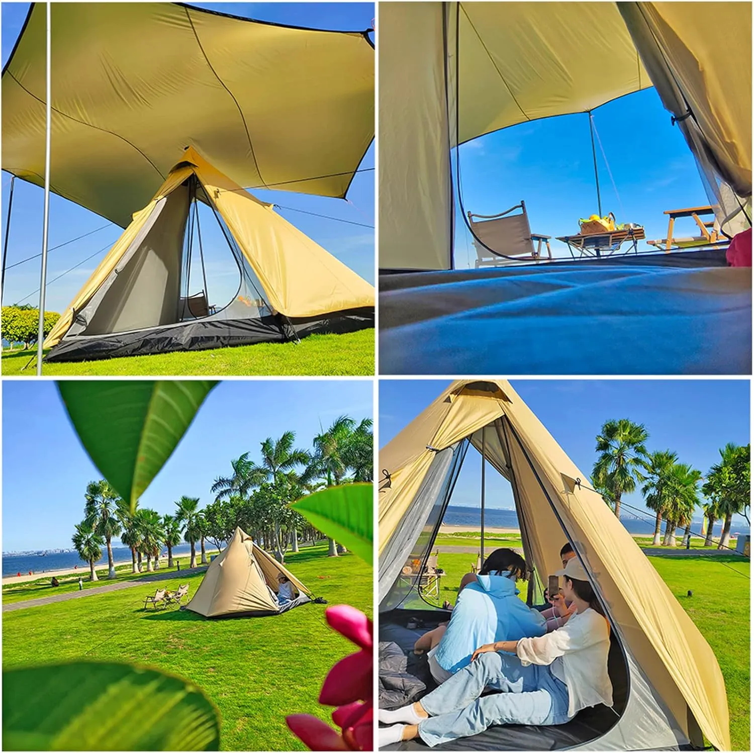 Camping Pyramid Tipi Tent Adult Indian Teepee Tent Yurt Tent Double Layers Tents for Outdoor Camping Hiking Hunting 2 Person