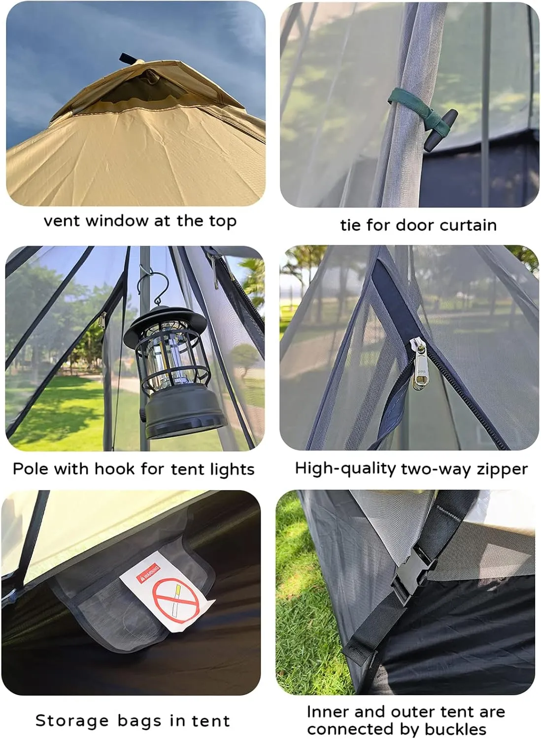 Camping Pyramid Tipi Tent Adult Indian Teepee Tent Yurt Tent Double Layers Tents for Outdoor Camping Hiking Hunting 2 Person