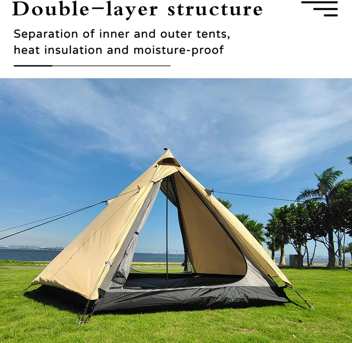 Camping Pyramid Tipi Tent Adult Indian Teepee Tent Yurt Tent Double Layers Tents for Outdoor Camping Hiking Hunting 2 Person