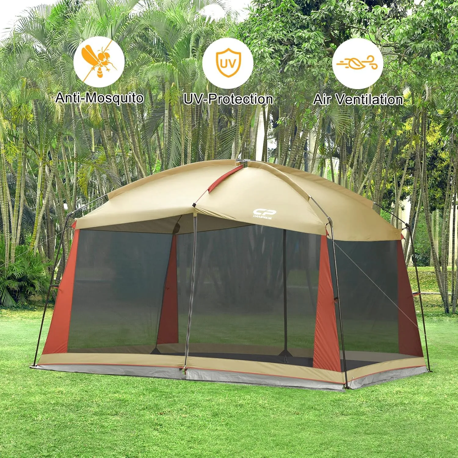 CAMPROS CP Screen House 12 x 10 Ft Screened Mesh Net Wall Canopy Tent Screen Shelter Gazebos for Patios Outdoor Camping Activities - Beige