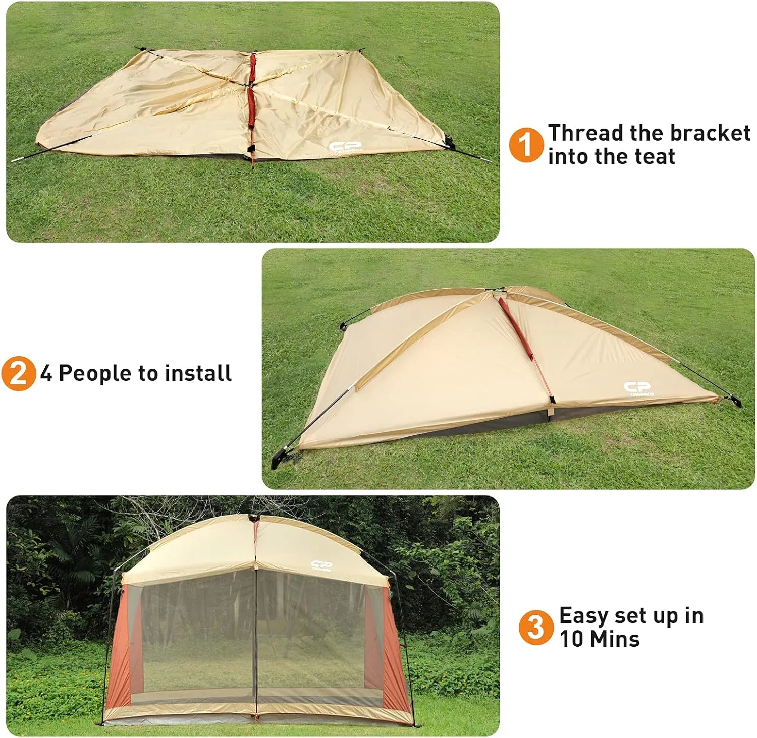 CAMPROS CP Screen House 12 x 10 Ft Screened Mesh Net Wall Canopy Tent Screen Shelter Gazebos for Patios Outdoor Camping Activities - Beige