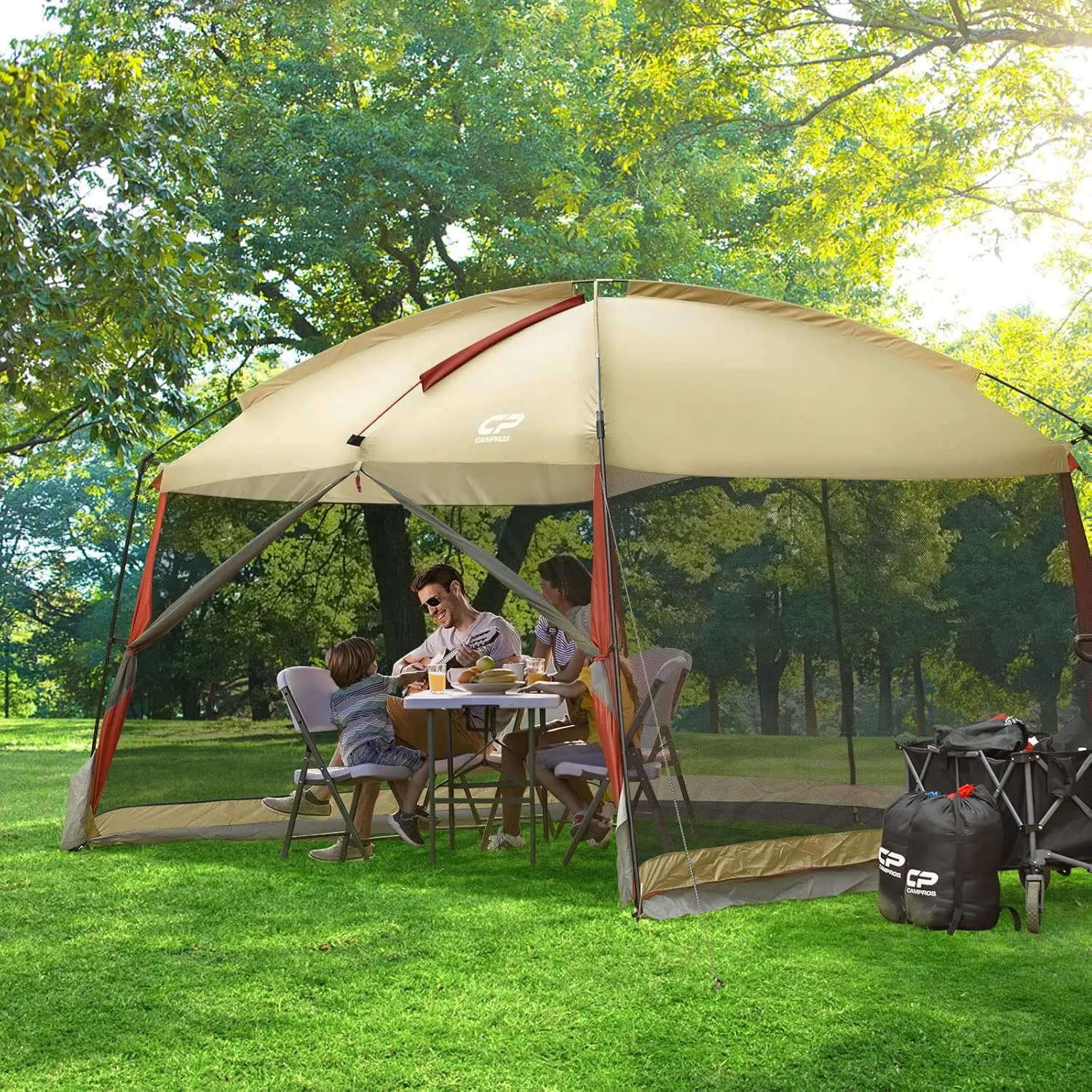 CAMPROS CP Screen House 12 x 10 Ft Screened Mesh Net Wall Canopy Tent Screen Shelter Gazebos for Patios Outdoor Camping Activities - Beige