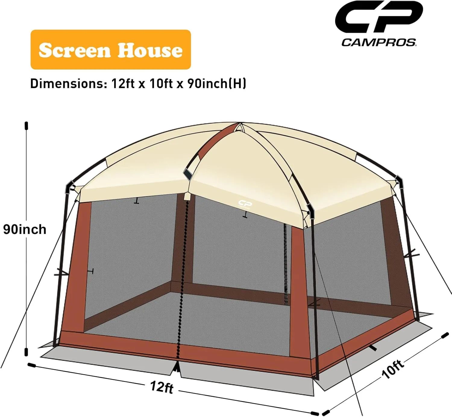 CAMPROS CP Screen House 12 x 10 Ft Screened Mesh Net Wall Canopy Tent Screen Shelter Gazebos for Patios Outdoor Camping Activities - Beige