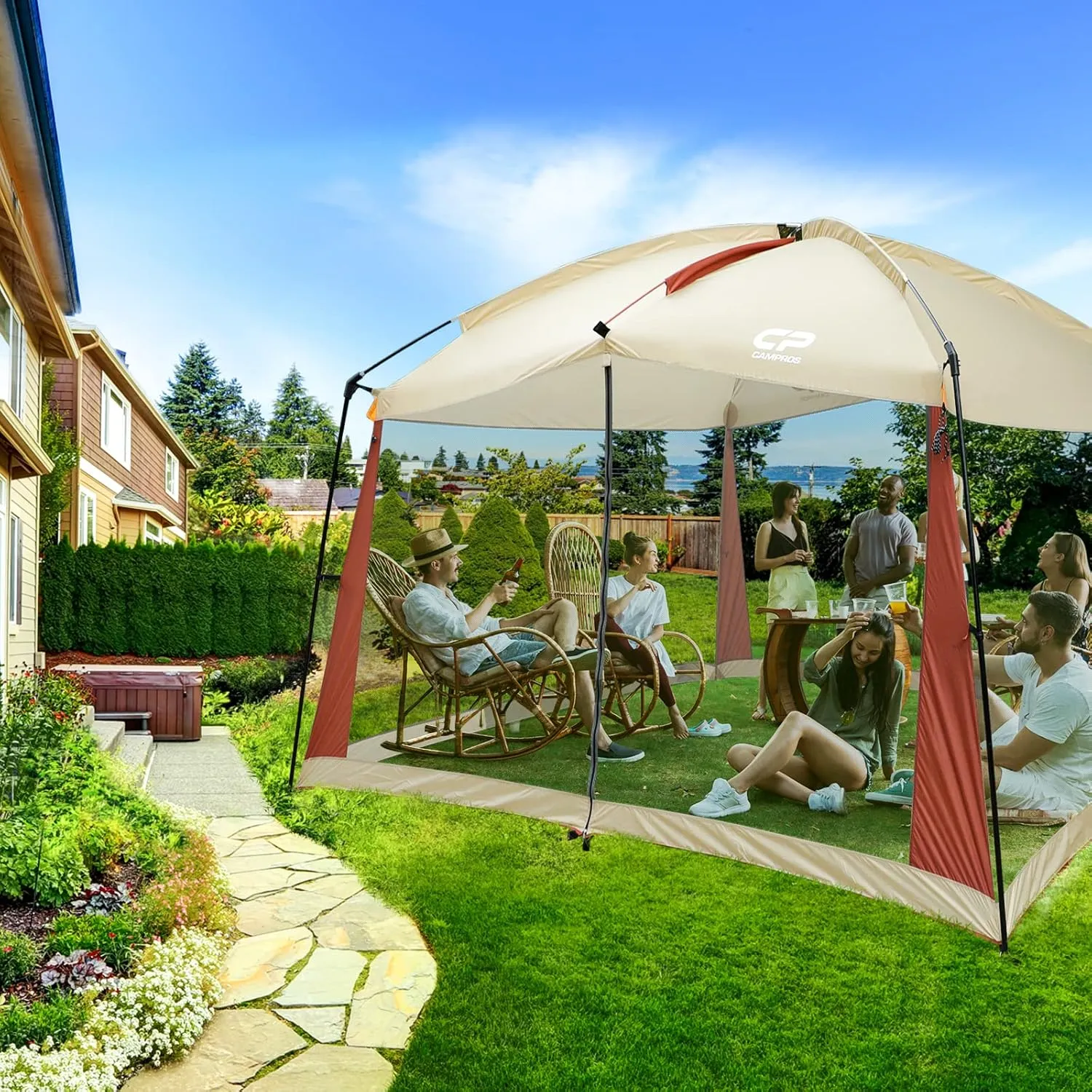 CAMPROS CP Screen House 12 x 10 Ft Screened Mesh Net Wall Canopy Tent Screen Shelter Gazebos for Patios Outdoor Camping Activities - Beige