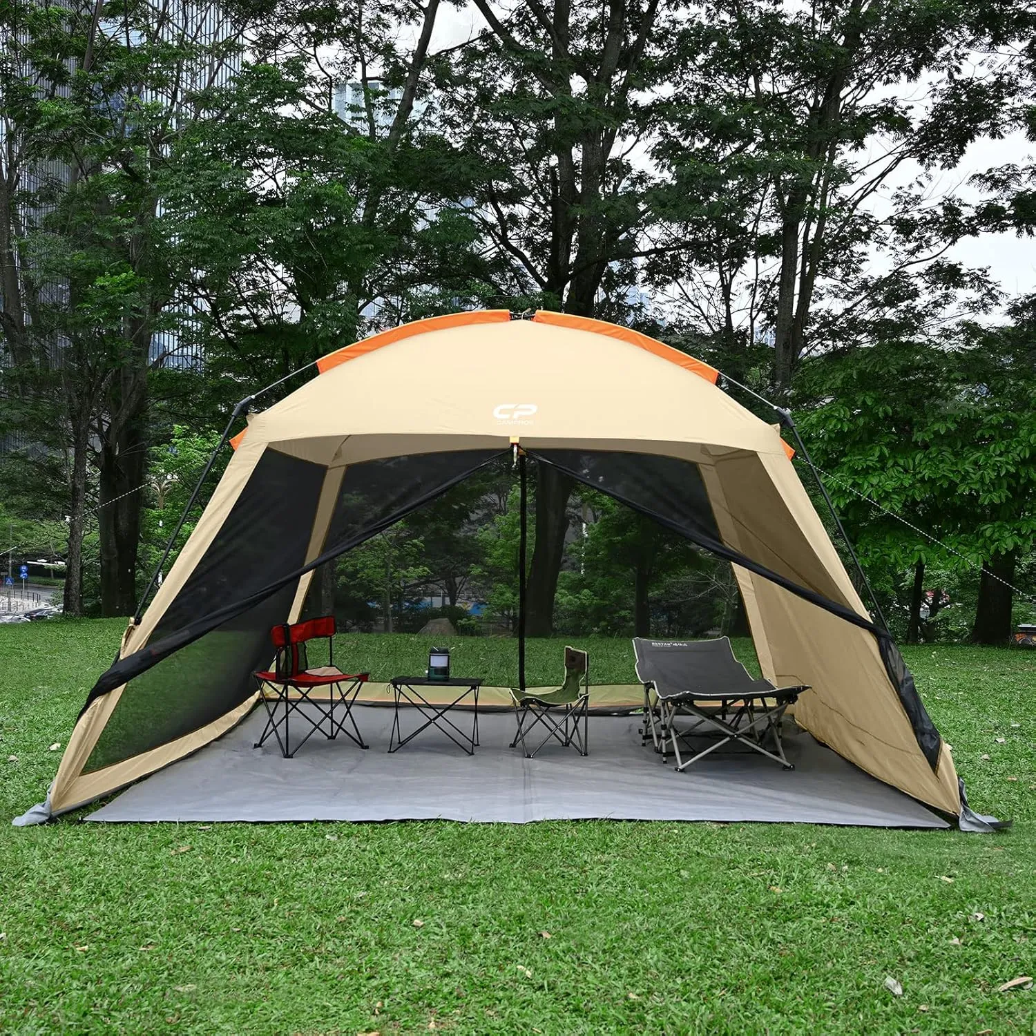 CAMPROS CP Screen House Room with 1 Pc Removal Wind/Sun Panel Canopy Tent Camping Tent Screen Shelter Gazebos for Patios Outdoor Camping Activities, 12'X12'X92in(H) - Beige