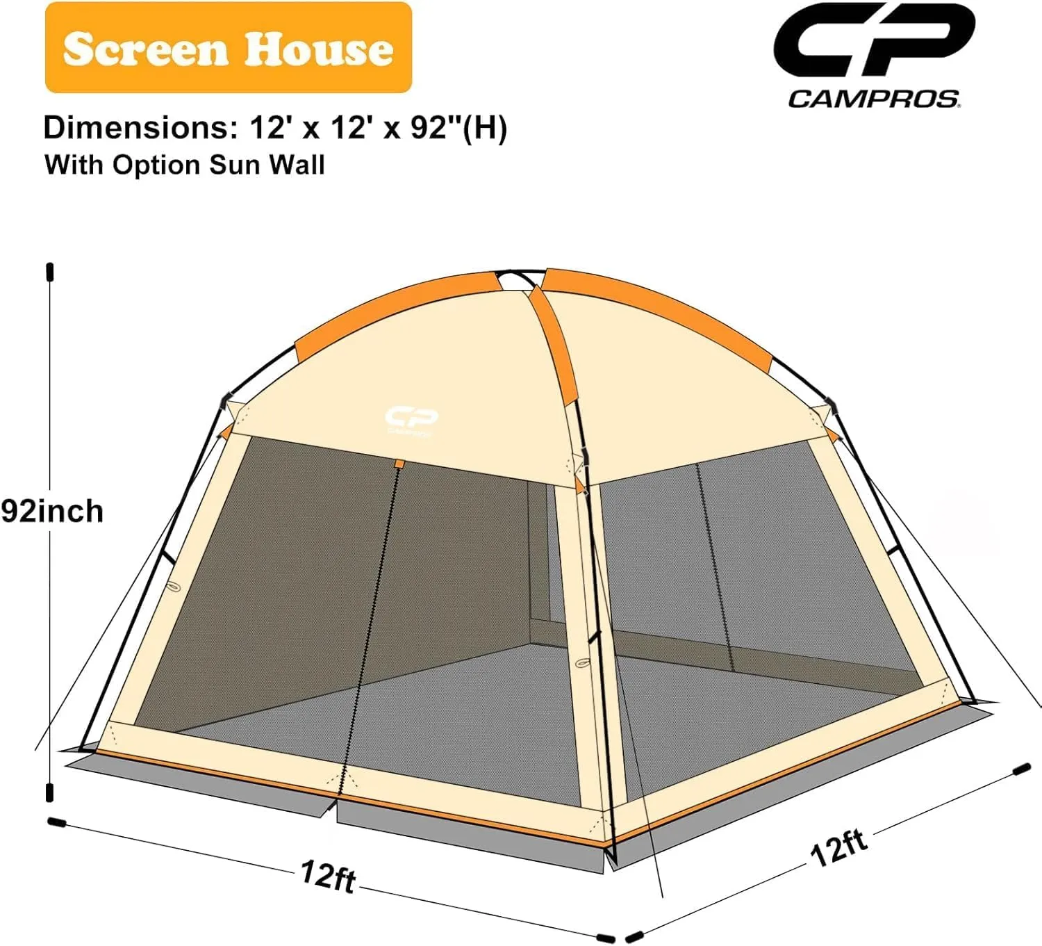CAMPROS CP Screen House Room with 1 Pc Removal Wind/Sun Panel Canopy Tent Camping Tent Screen Shelter Gazebos for Patios Outdoor Camping Activities, 12'X12'X92in(H) - Beige