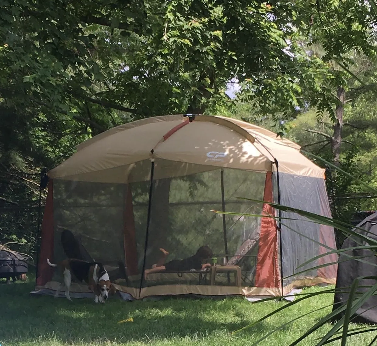 CAMPROS CP Screen House Room with 1 Side Wind/Sun Panel Canopy Tent Camping Tent Screen Shelter Gazebos for Patios Outdoor Camping Activities, 12'X10'X90in(H) - Beige