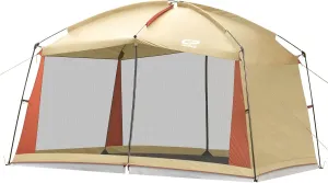 CAMPROS CP Screen House Room with 1 Side Wind/Sun Panel Canopy Tent Camping Tent Screen Shelter Gazebos for Patios Outdoor Camping Activities, 12'X10'X90in(H) - Beige