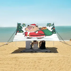 Capybara Santa Claus Beach Canopy Tent Anti-UV & Wind Resistant, Camping Sun Shelter Easy Setup Portable,Outdoor Shade Tents with Sandbags,Sand Shovels,Ground Pegs & Stability Poles