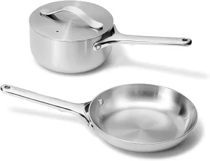 Caraway Stainless Steel Mini Duo - 5-Ply Stainless Steel Fry Pan (8 In) & Stainless Steel Sauce Pan (1.75 Qt) - Oven Safe & Stovetop Agnostic - Non Toxic, PTFE & PFOA Free, 2-Piece Set