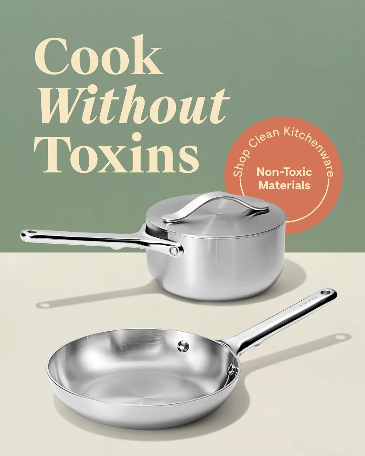 Caraway Stainless Steel Mini Duo - 5-Ply Stainless Steel Fry Pan (8 In) & Stainless Steel Sauce Pan (1.75 Qt) - Oven Safe & Stovetop Agnostic - Non Toxic, PTFE & PFOA Free, 2-Piece Set