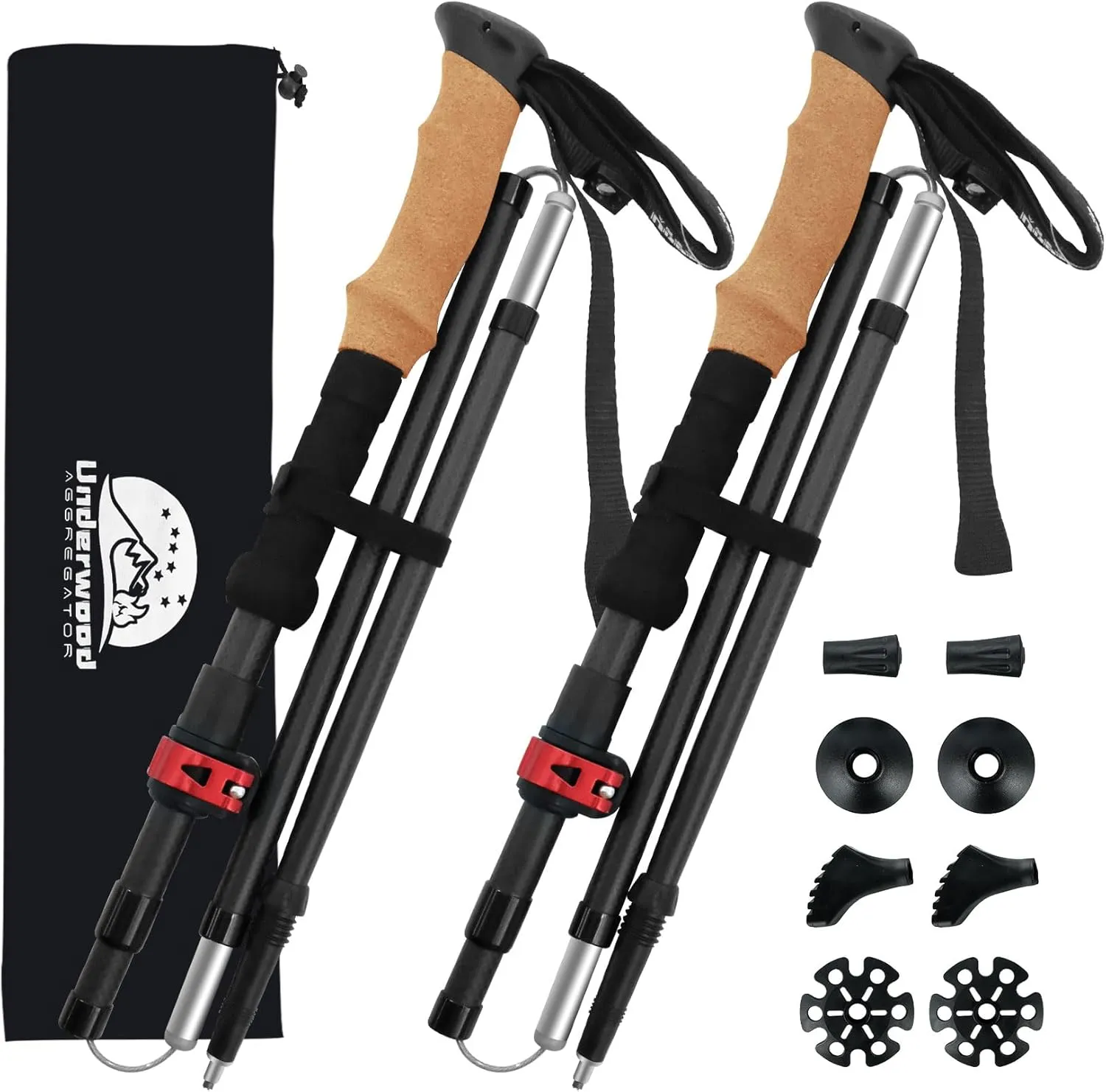 Carbon Fiber Trekking Poles - Lightweight Collapsible Hiking Poles, 2 PCS Nordic Hiking Sticks for Travel, Backpacking Walking Sticks for Men, Women, Seniors with Cork Grip & Quick-Lock System