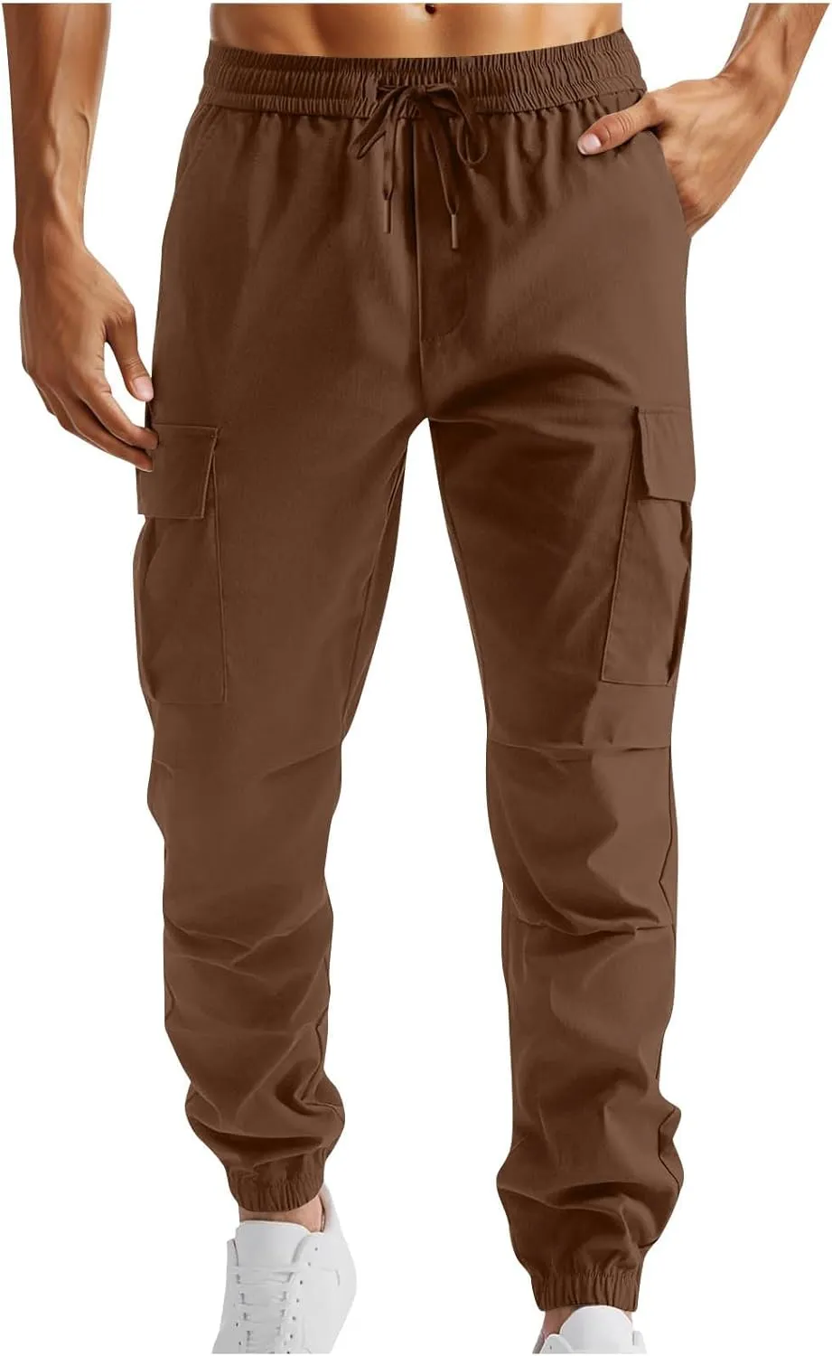 Cargo Pants for Men Elastic Waist Work Athletic Joggers with Pockets Lightweight Outdoor Military Combat Trousers