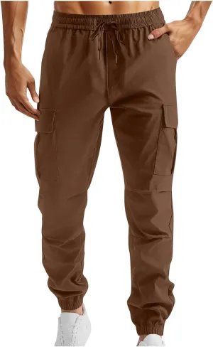 Cargo Pants for Men Elastic Waist Work Athletic Joggers with Pockets Lightweight Outdoor Military Combat Trousers
