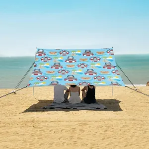 Cartoon Hippo Funny Crab Beach Canopy Tent Anti-UV & Wind Resistant, Camping Sun Shelter Easy Setup Portable,Outdoor Shade Tents with Sandbags,Sand Shovels,Ground Pegs & Stability Poles