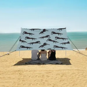 Cartoon Horses Animal Beach Canopy Tent Anti-UV & Wind Resistant, Camping Sun Shelter Easy Setup Portable,Outdoor Shade Tents with Sandbags,Sand Shovels,Ground Pegs & Stability Poles