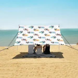 Cartoon Panda Rainbow Beach Canopy Tent Anti-UV & Wind Resistant, Camping Sun Shelter Easy Setup Portable,Outdoor Shade Tents with Sandbags,Sand Shovels,Ground Pegs & Stability Poles