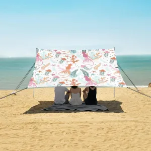Cartoon Squid Beach Canopy Tent Anti-UV & Wind Resistant, Sea Camping Sun Shelter Easy Setup Portable,Outdoor Shade Tents with Sandbags,Sand Shovels,Ground Pegs & Stability Poles