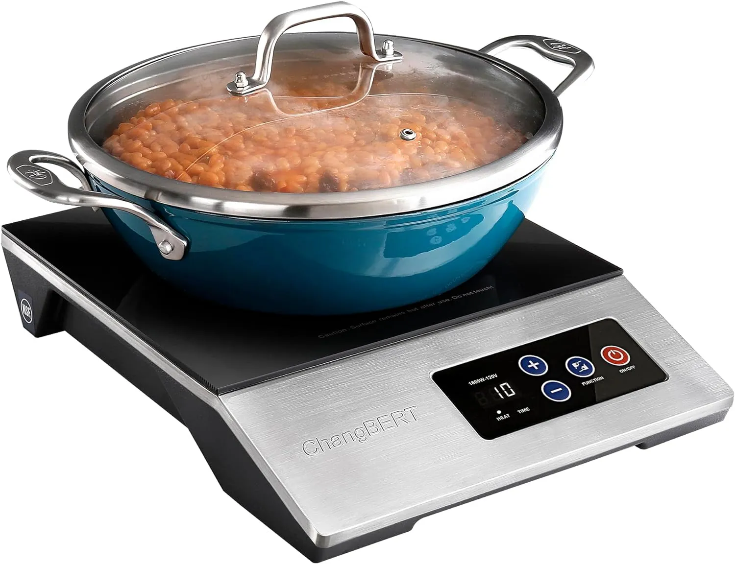 ChangBERT 1800W Commercial Grade Induction Cooktop, NSF Certified Portable Large 8” Heating Coil, 12" Heat Resistant Cooking Surface 18/10 Stainless Steel Power Pro Chef Professional Burner Hot Plate