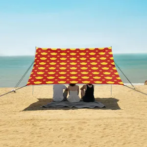 Chinese Gold Ingots and Coins Beach Canopy Tent Anti-UV & Wind Resistant, Camping Sun Shelter Easy Setup Portable,Outdoor Shade Tents with Sandbags,Sand Shovels,Ground Pegs & Stability Poles