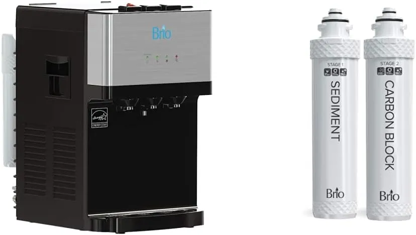 CLCTPOU520UVF2 Brio Countertop Self Cleaning Bottleless Water Cooler Dispenser with Filtration -Hot Cold and Room Temperature Water.