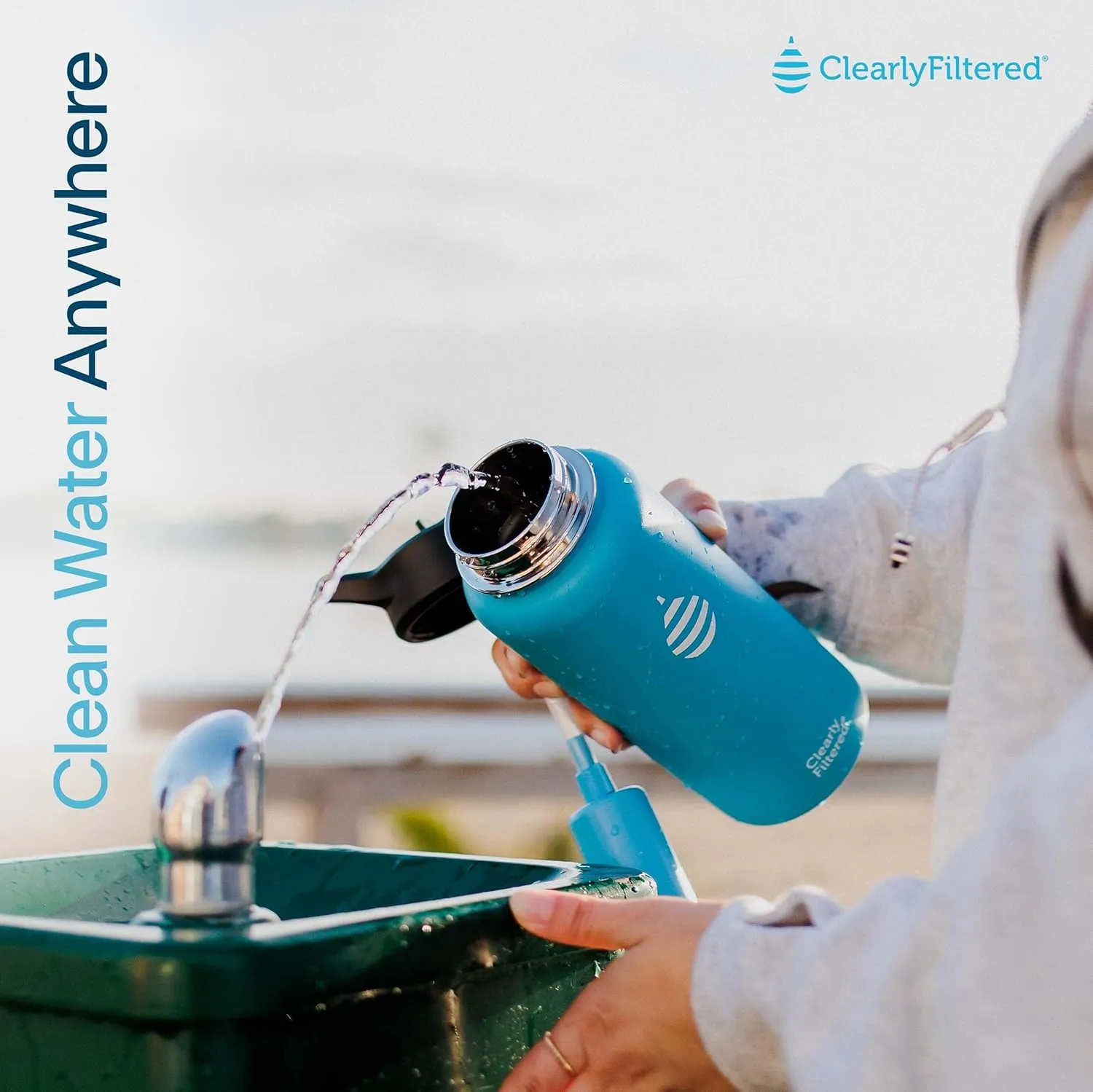 Clearly Filtered 32oz Water Bottle/Targets 220  Contaminants/Double-Wall Insulated Stainless Steel Filtered Water Bottle BPA/BPS-Free Phthalate-Free Filters Fluoride Lead Chlorine (Teal Blue)