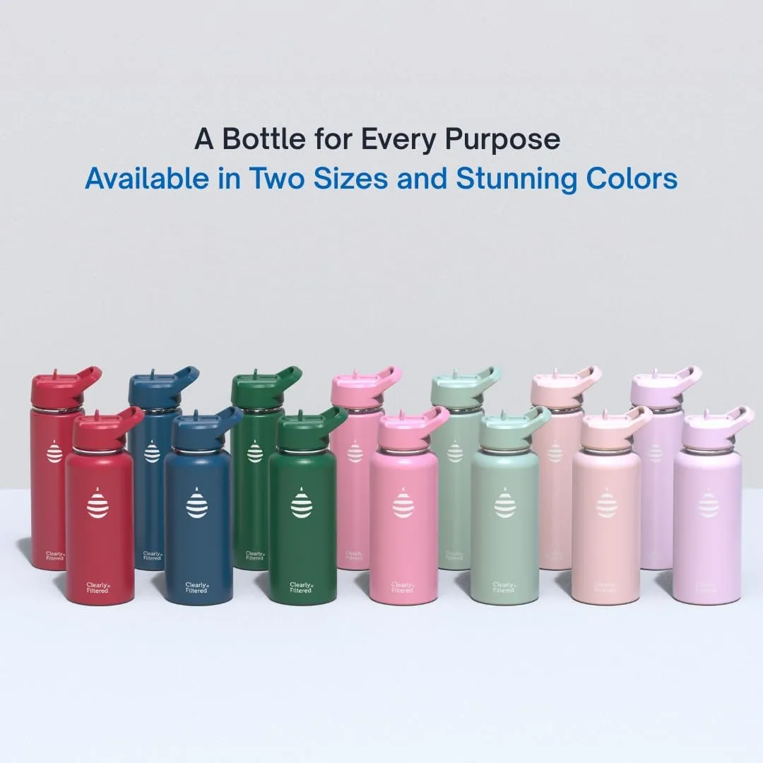 Clearly Filtered Water Bottle | Removes 220  Contaminants, Double-Wall Insulated Stainless Steel, BPA/BPS Free, Phthalate Free, Filters Flouride Lead Chlorine (32oz, Lilac)
