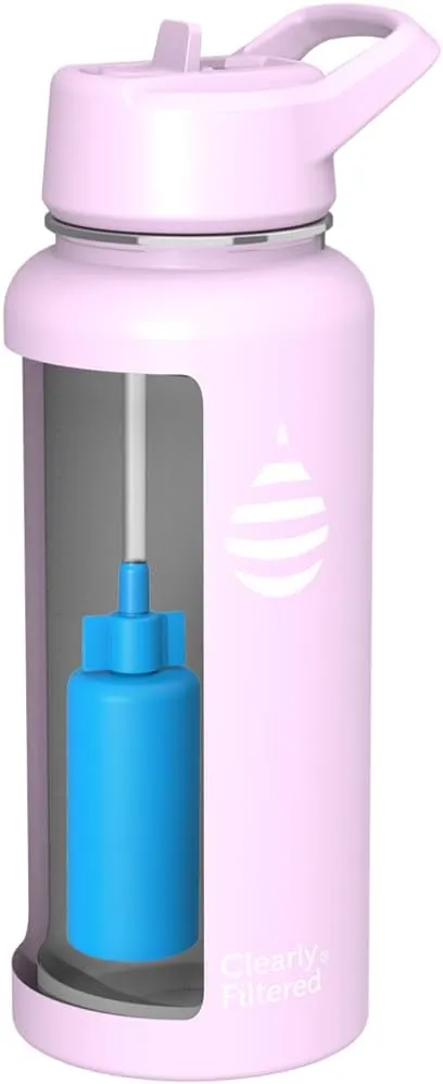 Clearly Filtered Water Bottle | Removes 220  Contaminants, Double-Wall Insulated Stainless Steel, BPA/BPS Free, Phthalate Free, Filters Flouride Lead Chlorine (32oz, Lilac)