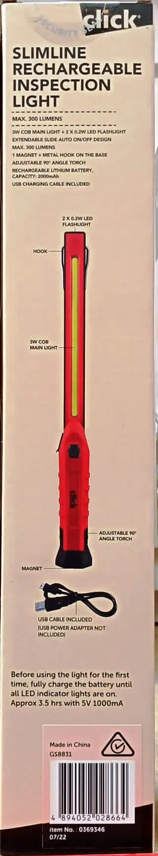 Click Rechargeable Slimline Inspection Light GS8831