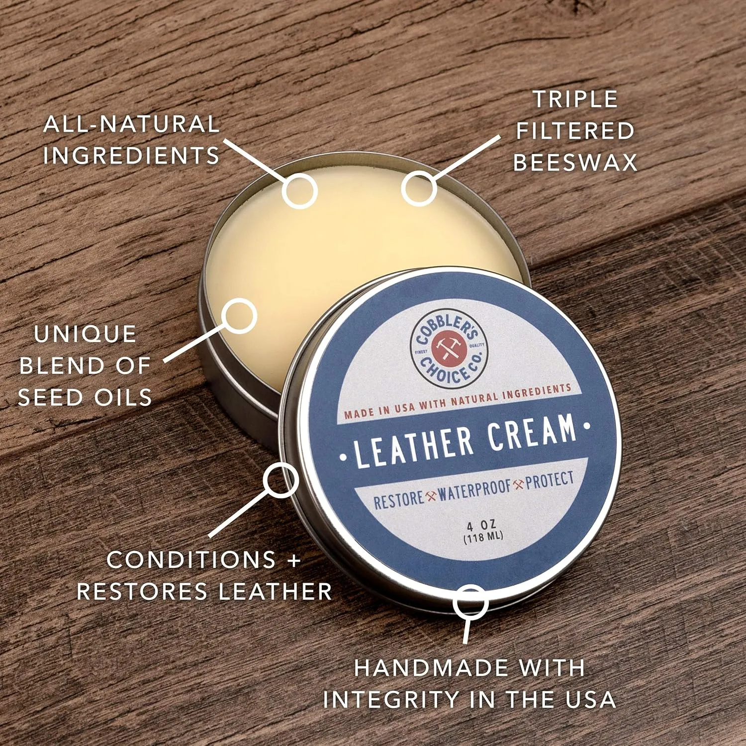 Cobbler's Choice Co. Finest Quality All Natural Leather Cream - Made with Triple Filtered BeesWax