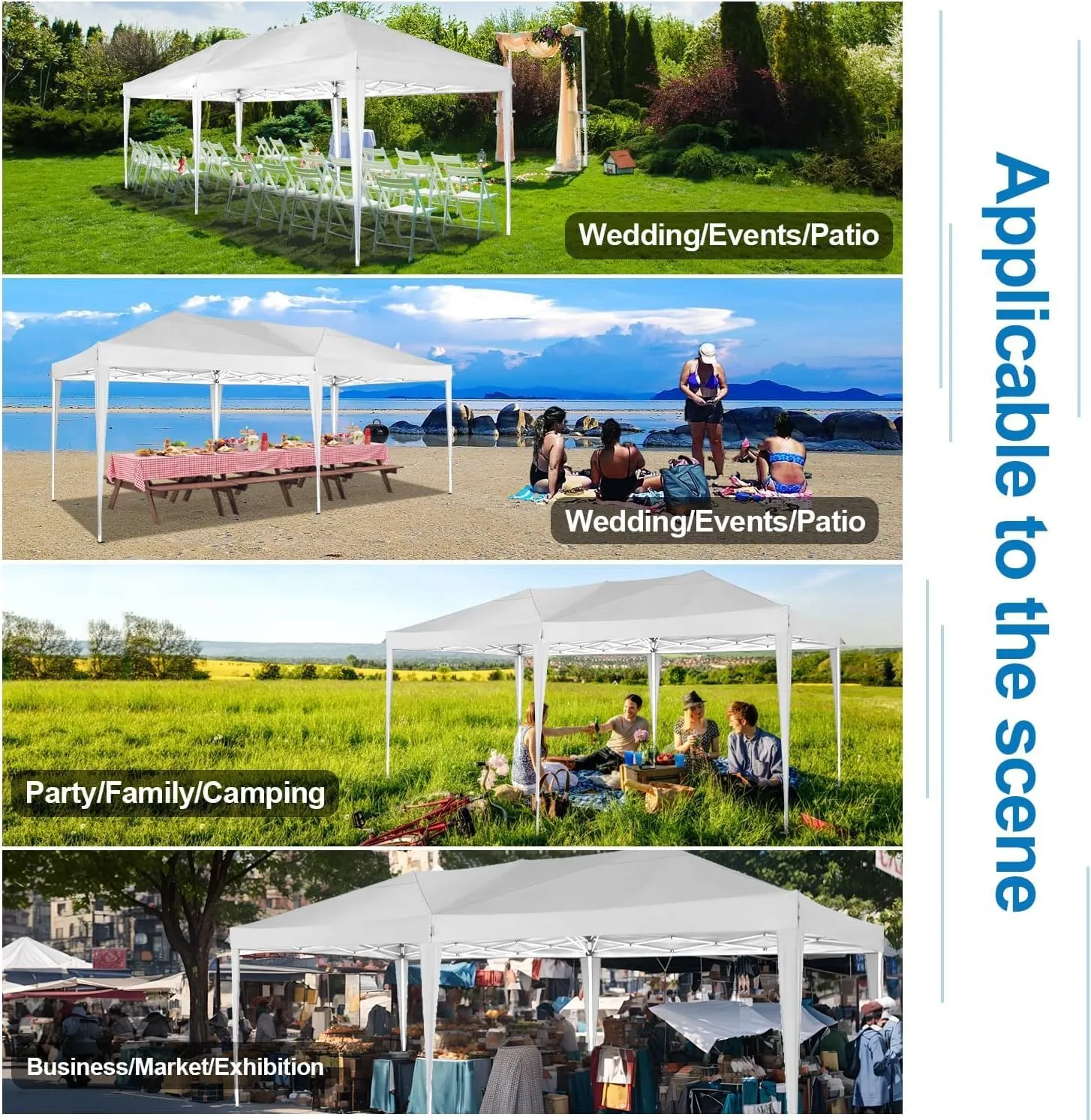 COBIZI 10x20 Pop up Canopy Tent with 6 Sidewalls, Waterproof Portable Outdoor Canopy 10x20 Ez up Instant Shelter Tent for Parties, Wedding, Backyard, Carport with Carry Bag, Stakes, Ropes, White
