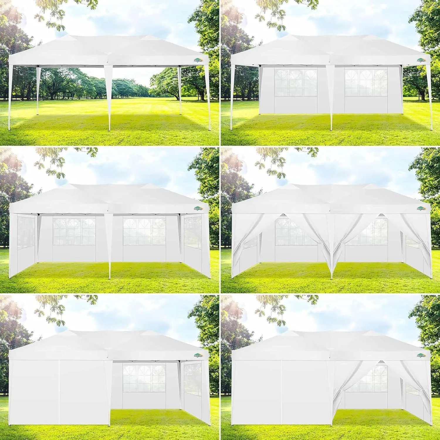 COBIZI 10x20 Pop up Canopy Tent with 6 Sidewalls, Waterproof Portable Outdoor Canopy 10x20 Ez up Instant Shelter Tent for Parties, Wedding, Backyard, Carport with Carry Bag, Stakes, Ropes, White
